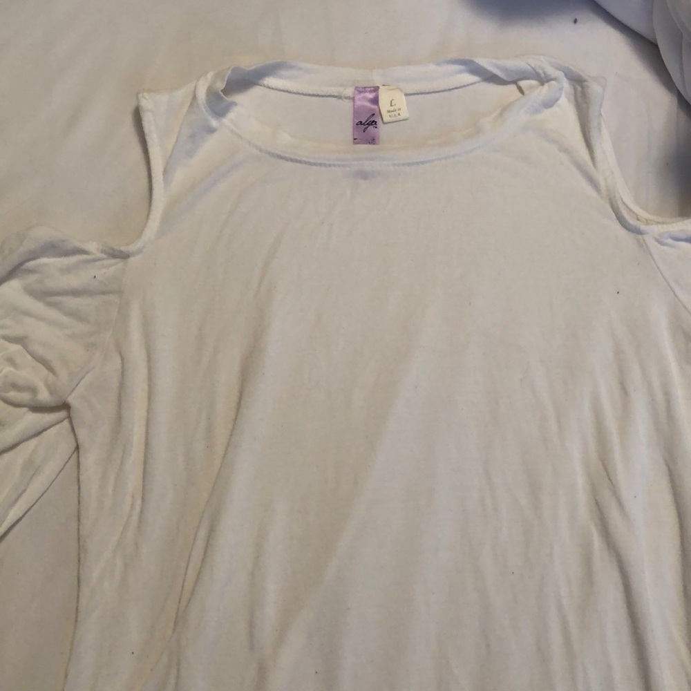 White cold shoulder long sleeve top